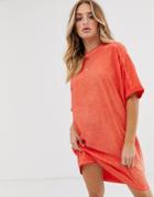 Asos Design T-shirt Dress With Rolled Sleeves And Wash-red