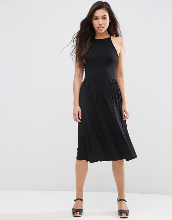 Asos Empire Seam Midi Dress - Black