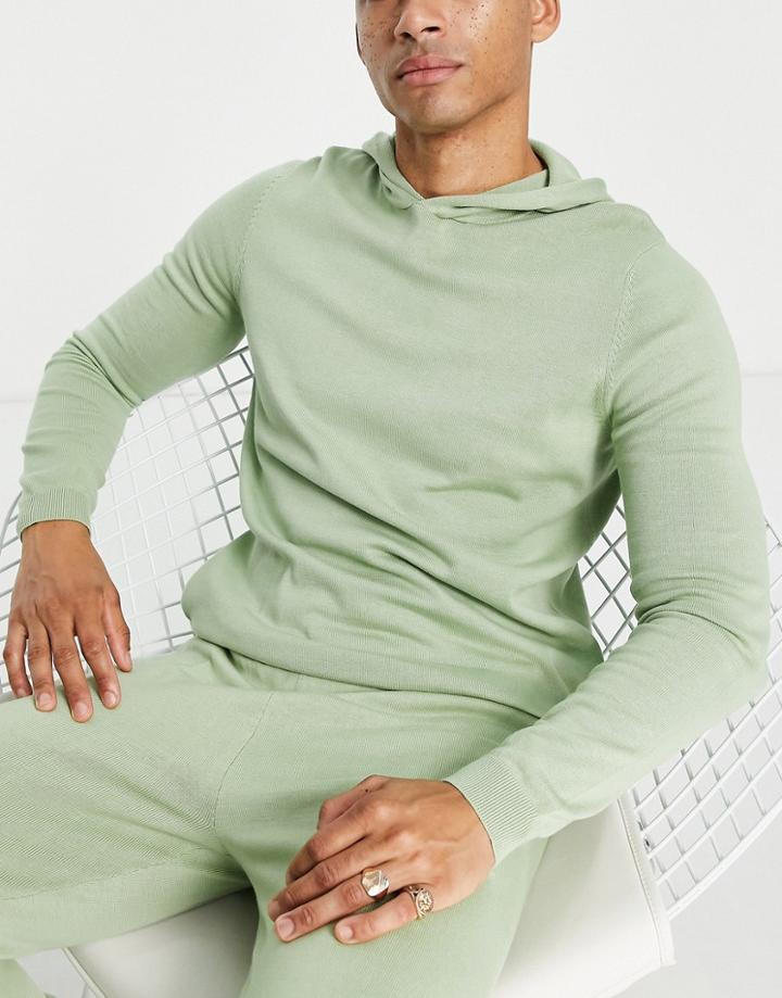 Asos Design Knitted Hoodie In Sage Green - Part Of A Set