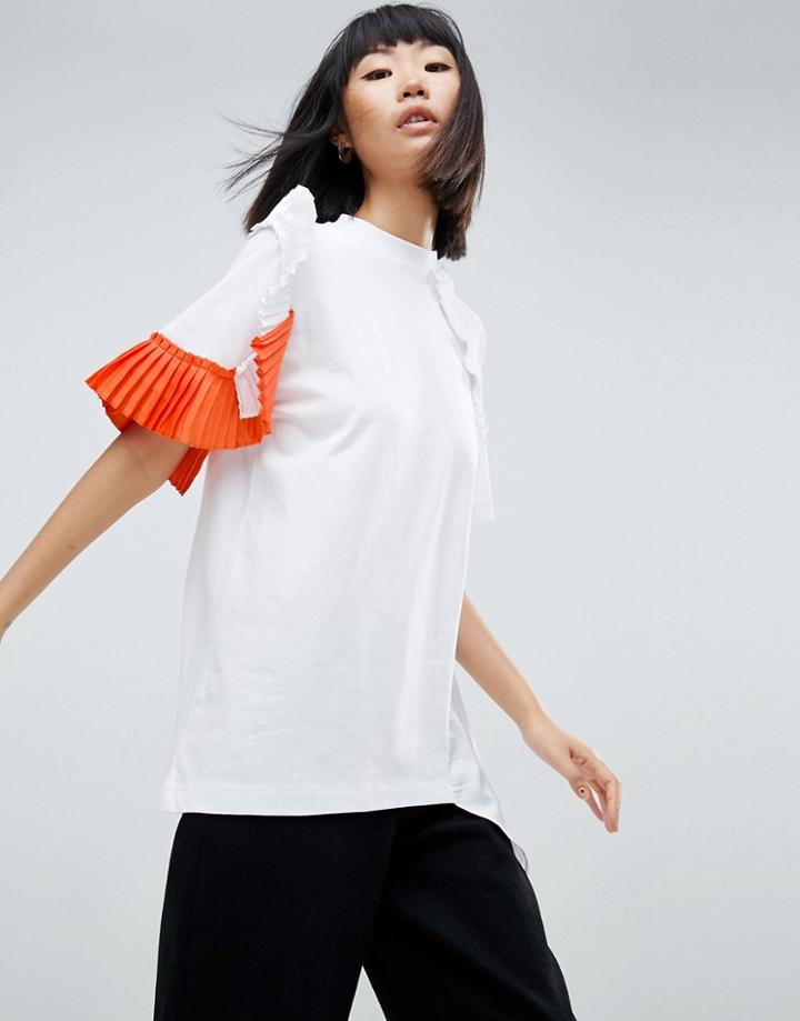 Asos White Asymmetric Pleated T-shirt - Multi
