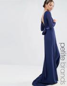 Tfnc Petite Wedding Bow Back Maxi Dress With Long Sleeves - Navy
