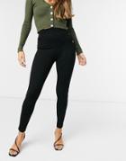 Stradivarius Leggings With Faux Leather Side Seam Detail In Black