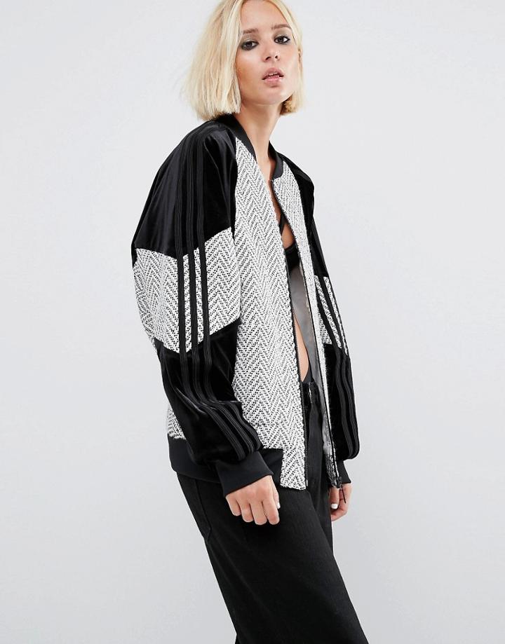 Adidas Originals Wool Contrast Panel Bomber Jacket - Cream