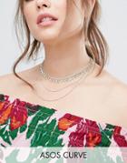 Asos Curve Multi Row Bunting Choker Necklace - Silver