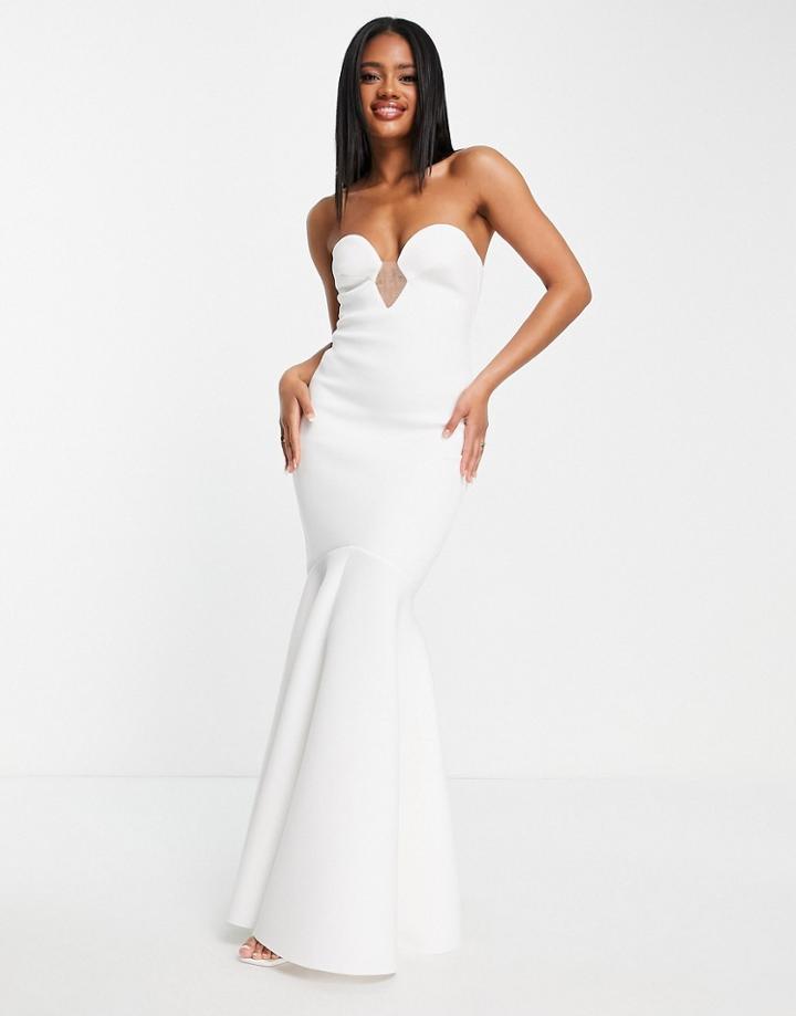 Asos Design Minimal Notch Bandeau Pephem Maxi Dress In Ivory-white
