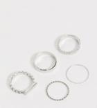 Asos Design Curve Pack Of 5 Rings In Chain And Bar Design In Silver Tone