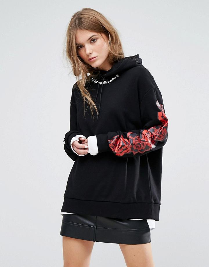 Cheap Monday Rose Print Hoody - Black