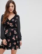 Brave Soul Zoe Floral And Spot Mix Dress - Black