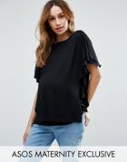 Asos Maternity Nursing T-shirt With Flutter Sleeve And Tie Sides - Black