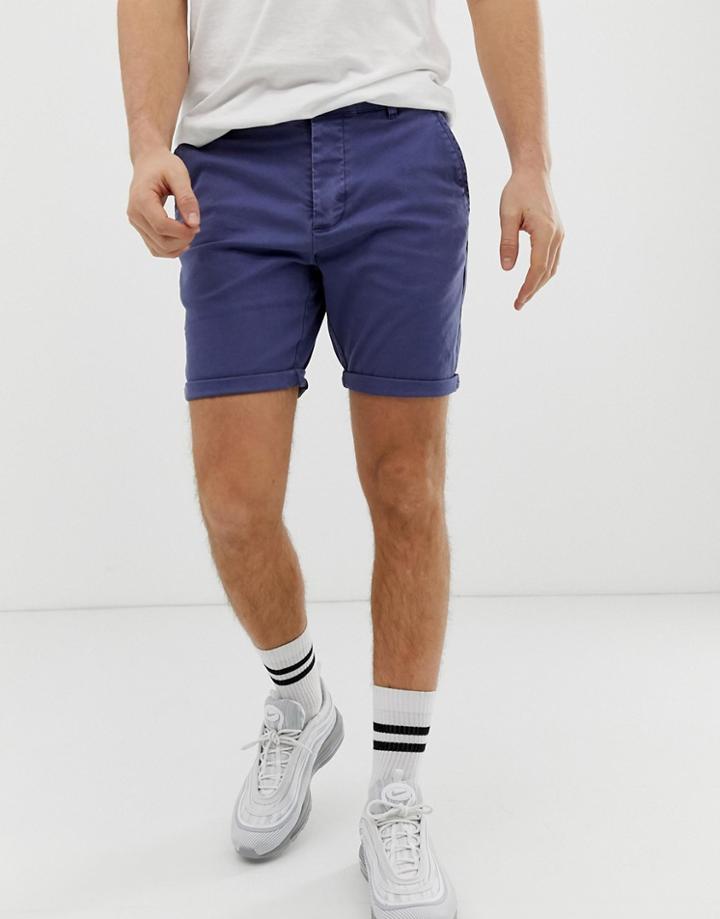 Asos Design Skinny Chino Shorts In Washed Blue - Blue