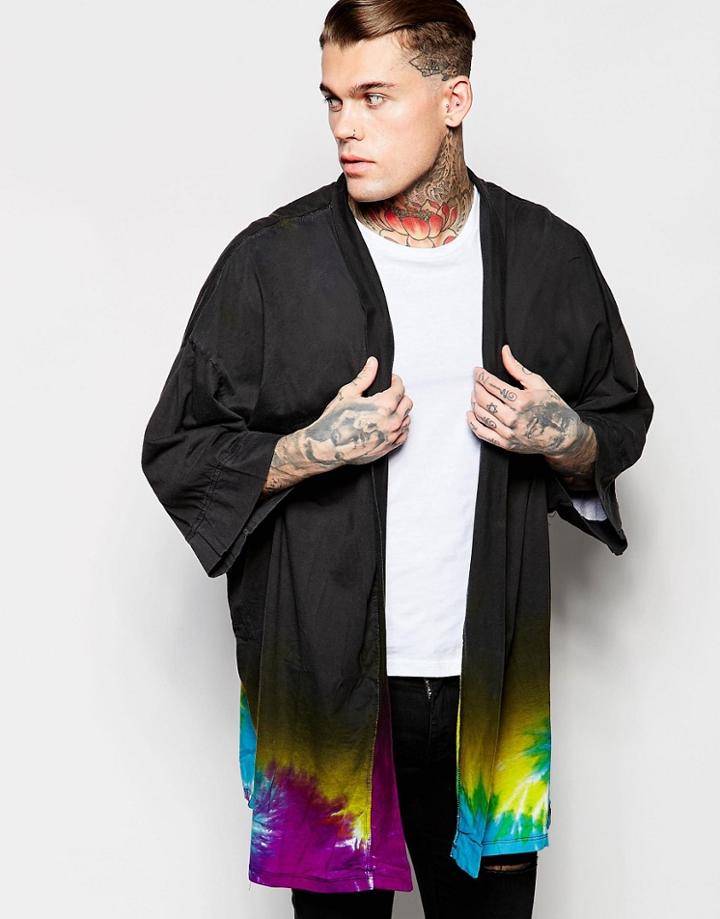 Religion Jersey Kimono With Tie Dye Hem - Black