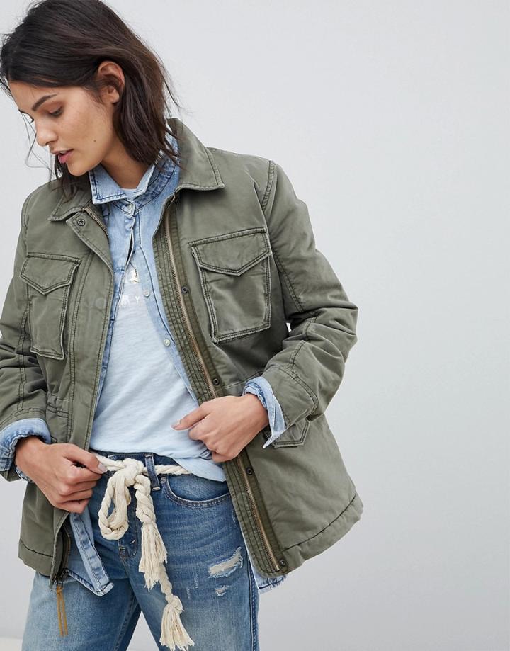 Abercrombie & Fitch Faux Fur Lined Field Jacket - Green