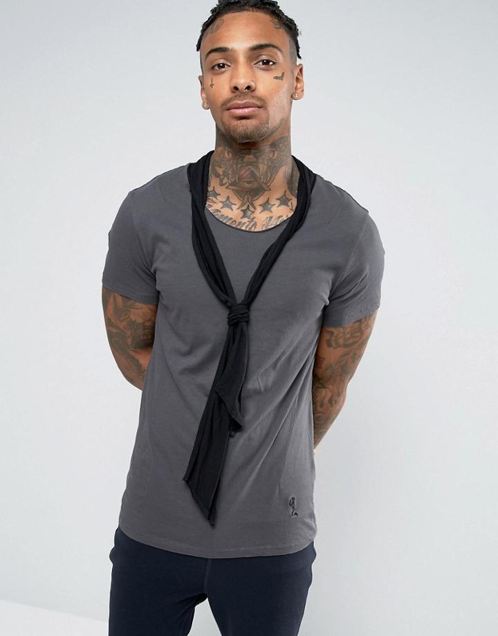 Religion T-shirt With Drape Scarf Detail - Gray