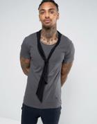 Religion T-shirt With Drape Scarf Detail - Gray