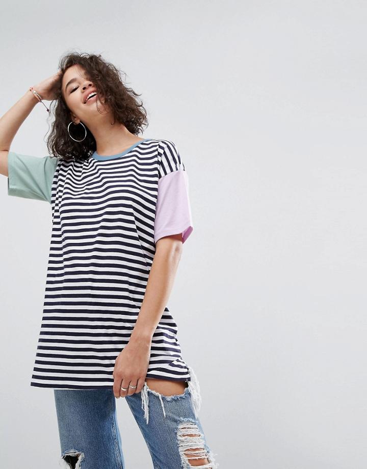 Asos Top In Oversized Cutabout Color Block Stripe - Multi