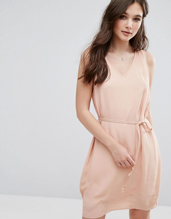 Vila V Neck Sleeveless Shift Dress - Brown