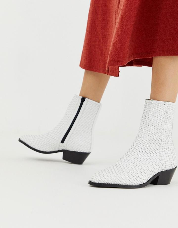 Asos Design Austin Leather Woven Boots - White