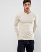 Asos Muscle Fit Cotton Sweater In Oatmeal - Beige