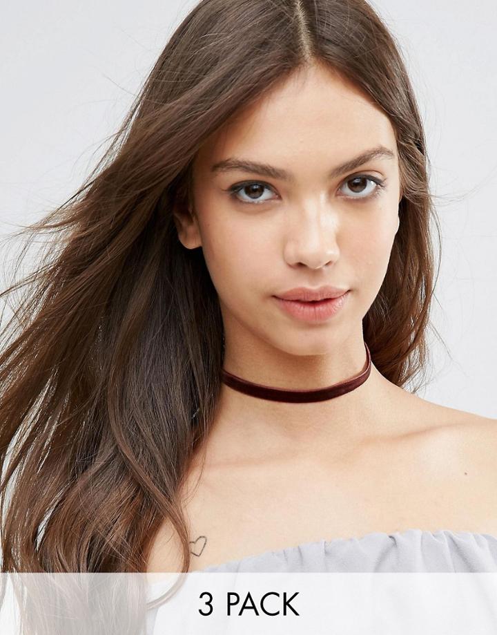 Asos Velvet Pack Of 3 Choker Necklace
