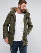 Schott M51 Fishtail Parka Hooded Detachable Faux Fur Trim In Green/black - Green