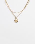 Asos Design Multirow Necklace With Heart Padlock Pendant In Gold Tone