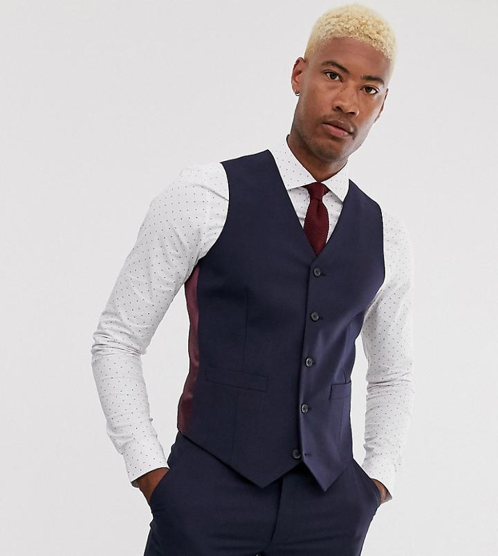 Asos Design Tall Slim Suit Vest In Navy - Navy