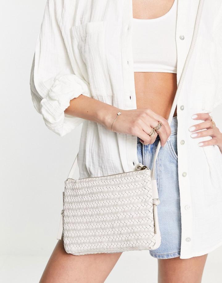 Madewell Woven Leather Cross Body Chain Strap Bag In White