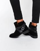 Asos Alex Suede Slouch Ankle Boots - Black