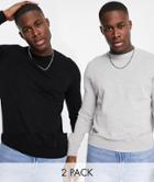 Topman Long Sleeve Knitted Crewneck Multipack Sweater In Black And Gray