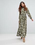 Vero Moda Feather Print Maxi Dress - Green