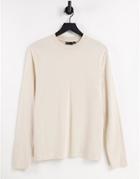 Asos Design Long Sleeve T-shirt With Crew Neck In Beige - Beige-neutral