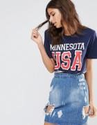 Missguided Minnesota Slogan T Shirt - Navy