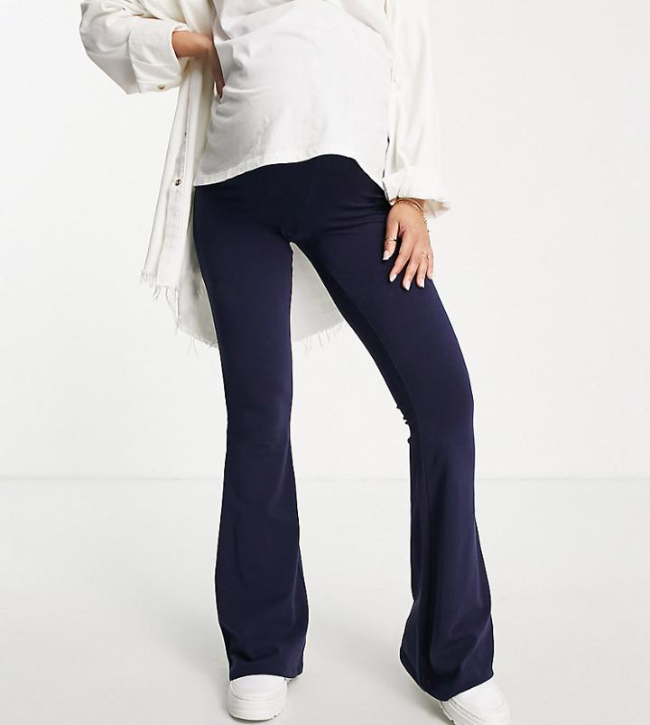Asos Design Maternity Over The Bump Cotton Kick Flare Pant In Midnight Blue-navy