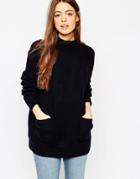 Asos A Line Sweater In Soft Yarn With Pocket Detail - Navy