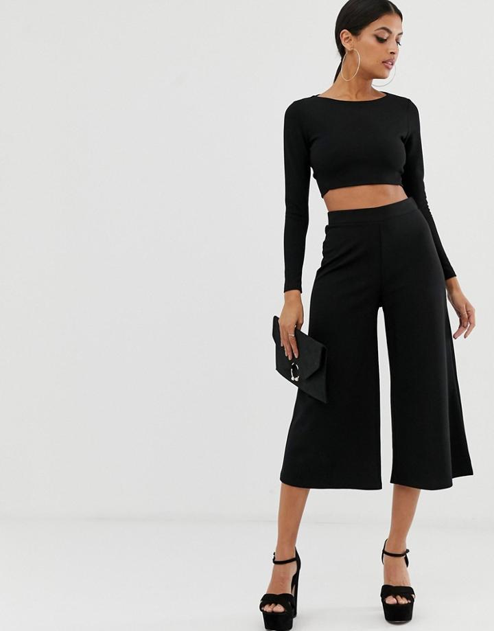 Asos Design Cropped Black Wide Leg Pants In Jersey Crepe - Black