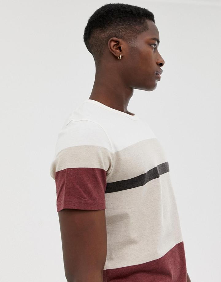 Selected Homme T-shirt With Block Panel Stripes-red