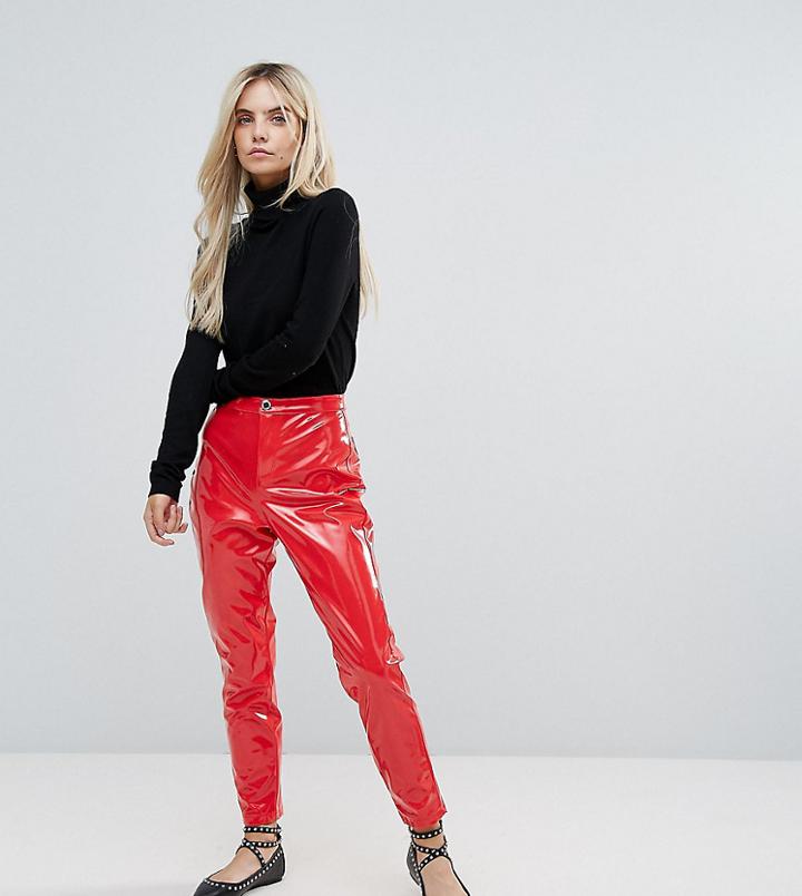 Miss Selfridge Petite Vinyl Pants - Red