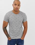 Blend Slim Fit T-shirt With All Over Print - Gray