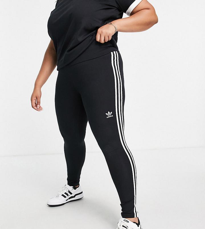 Adidas Originals Plus Three Stripe Leggings In Black