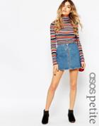 Asos Petite Denim A-line Skirt With Zip Front - Mid Stone Wash