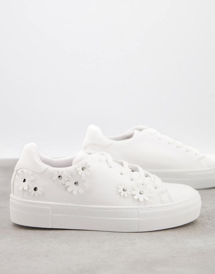 Asos Design Dacia Chunky Flatform Sneakers With Flowers In White