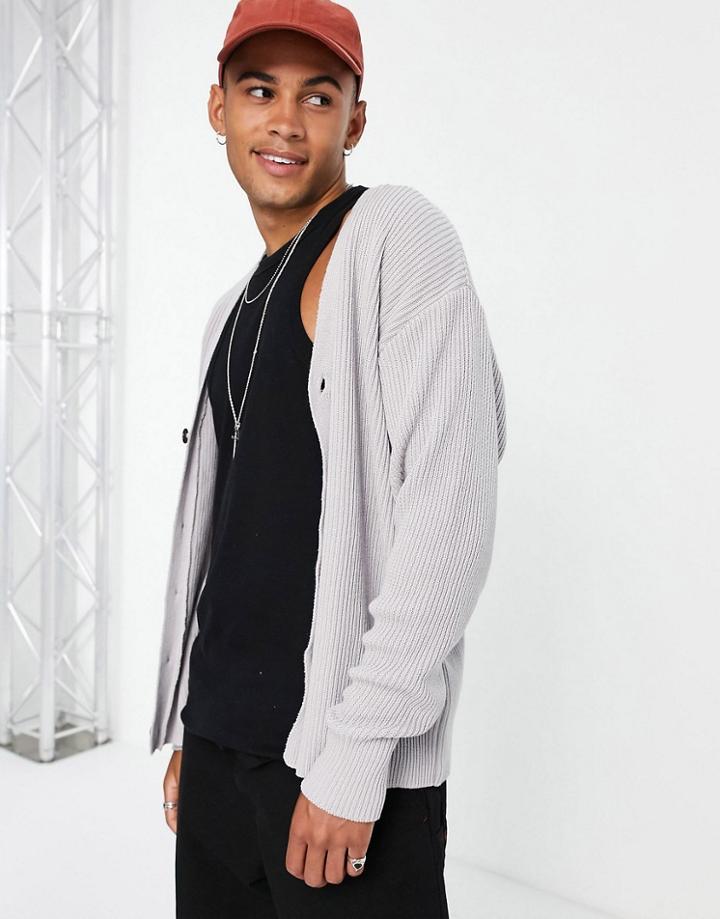 Topman Oversized Knitted Cardigan In Gray-grey