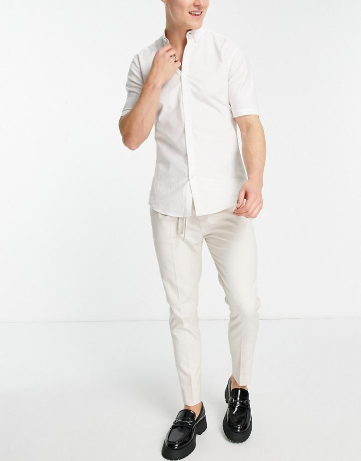 Asos Design Tapered Smart Pants With Double Buckle In Ecru-white