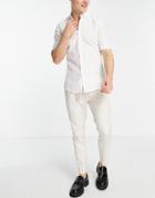 Asos Design Tapered Smart Pants With Double Buckle In Ecru-white
