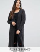 Junarose Longline Knitted Cardigan With Side Splits - Black