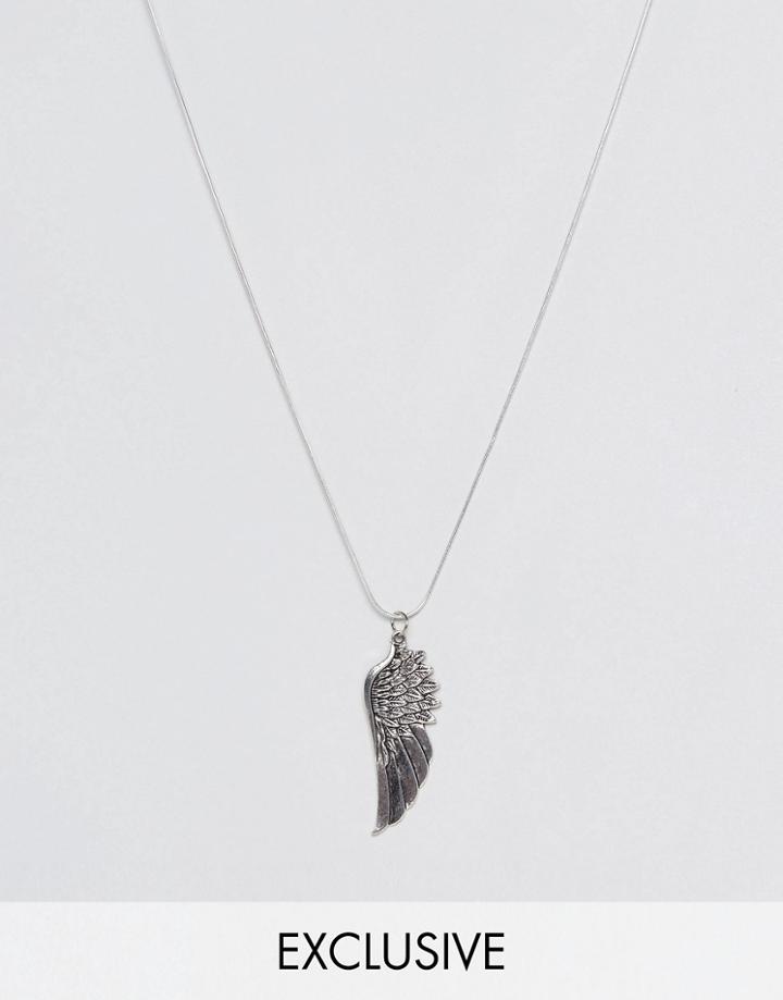 Reclaimed Vintage Inspired Necklace With Wing Pendant - Silver
