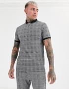Good For Nothing Muscle Fit Half Zip Polo In Gray Prince Of Wales Check