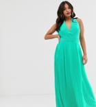 Tfnc Petite Pleated Maxi Dress With Back Detail In Green