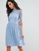 Liquorish Lace Midi Skater Dress - Blue