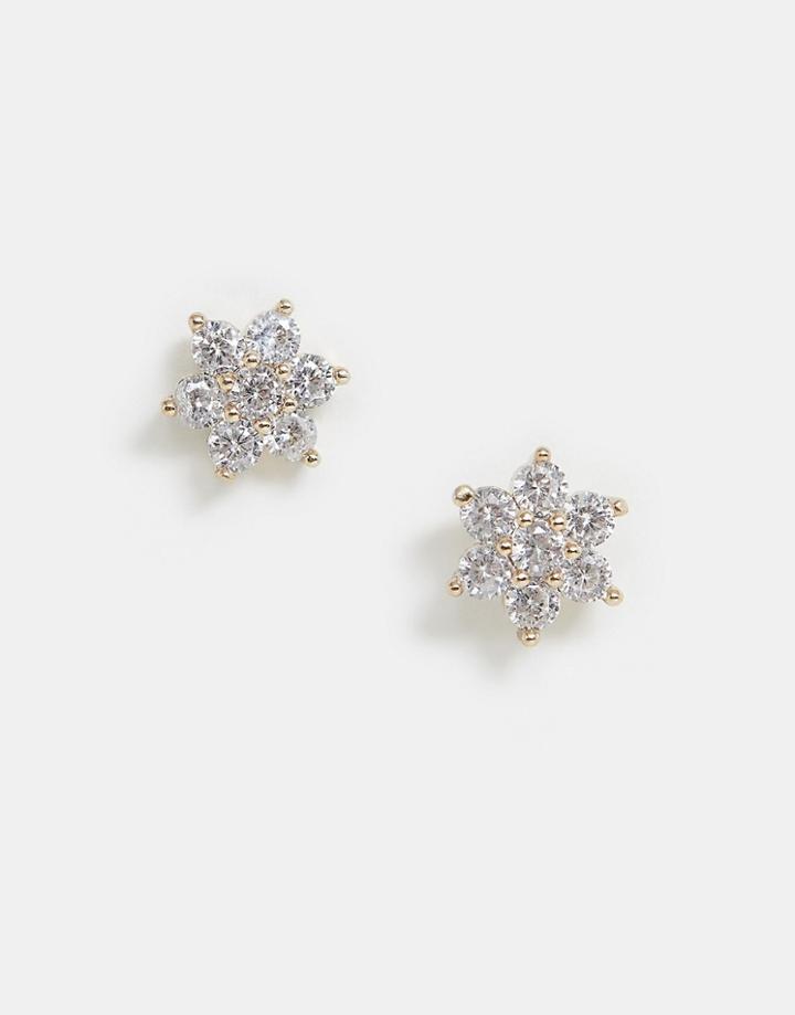 Miss Selfridge Crystal Flower Stud Earrings - Gold